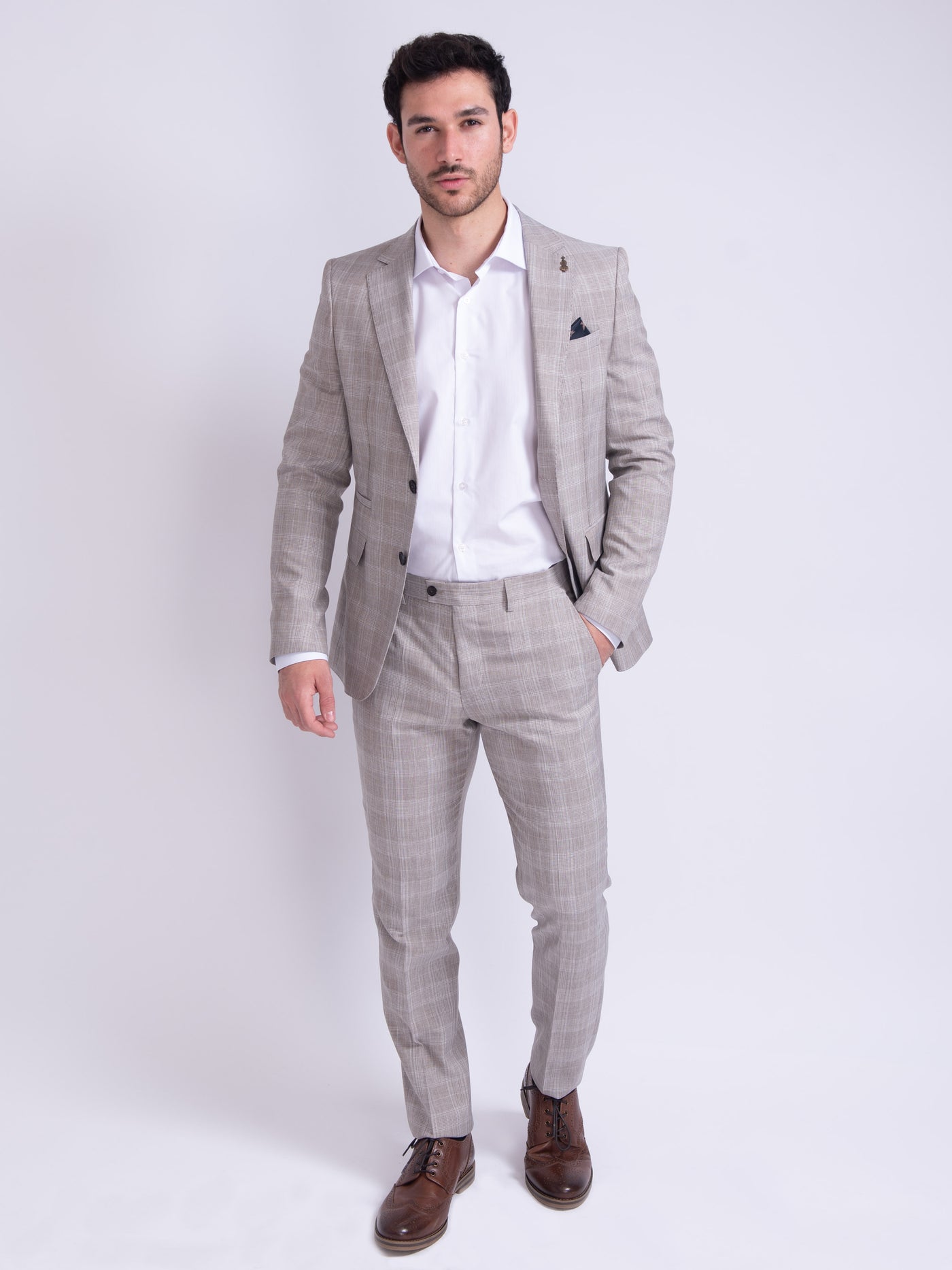 Soft Prince of Wales Check Trousers Beige