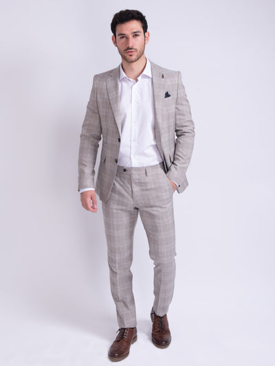 Carlo - Beige Prince of Wales Check Blazer