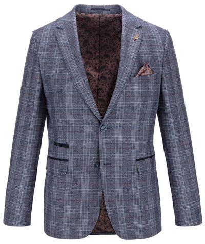 Men's Multi-Checked Blazer with Contrast Details