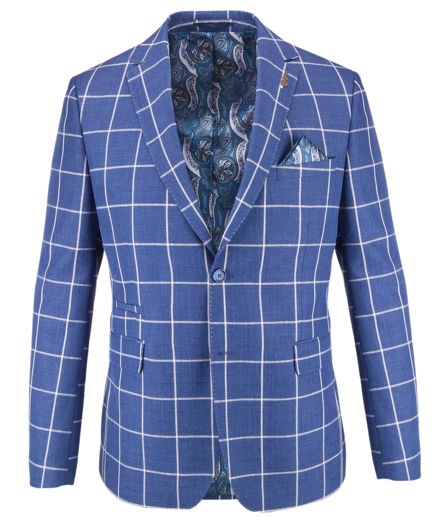 Men's Blue Check Grid Blazer