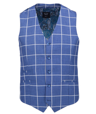 Men's Blue Check Grid Waistcoat